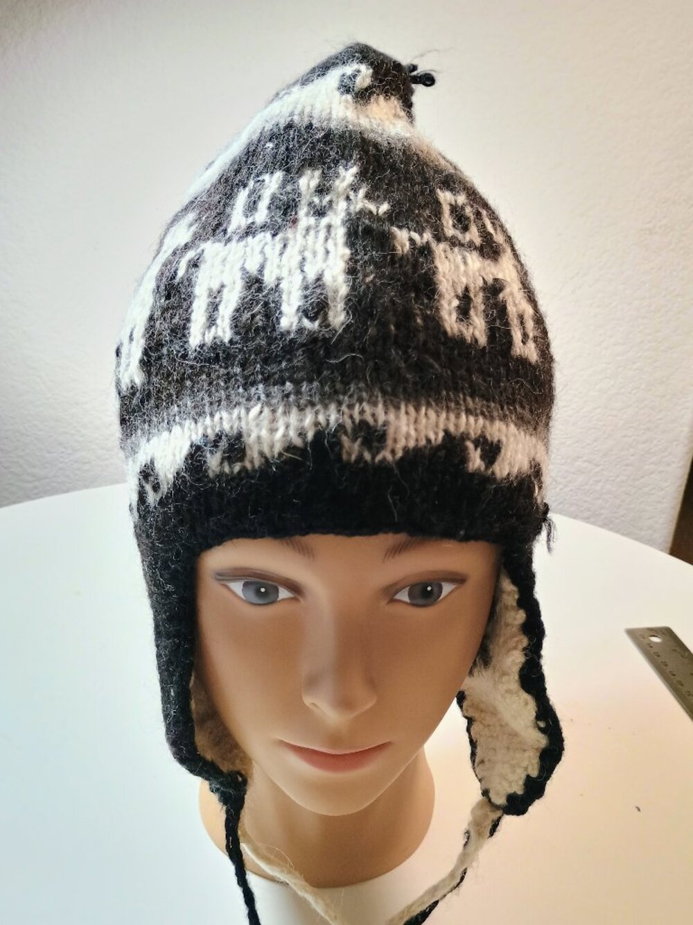 Warm Reversible Andean Alpaca Wool Knit Chullo Hat